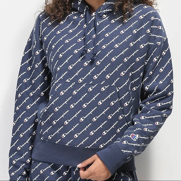 Womens Champion Reverse Weave Allover Logo Hoodie - Picture 5 of 7